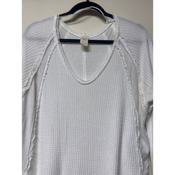 FREE PEOPLE We the Free Catalina V-Neck Thermal Waffle Knit L/S Tee, White, Sz S - Picture 3 of 11